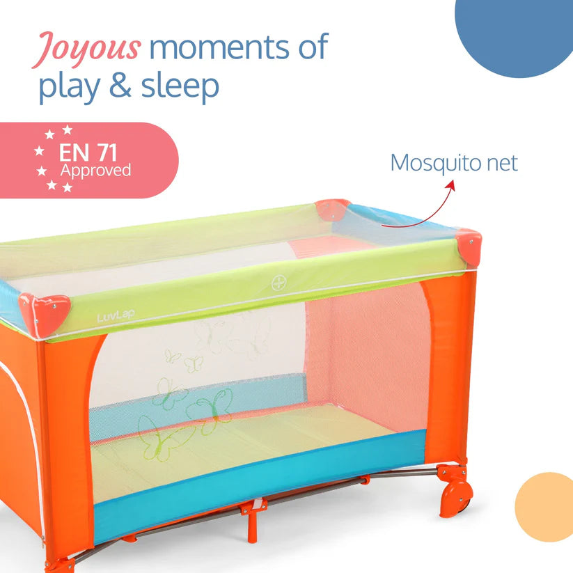 LuvLap Sunshine Baby Playpen & Folding Baby Bed Cum Cot | Convertible Baby Playard | FREE LuvLap Double Walled Steel Body Straw Sipper | Free Delivery