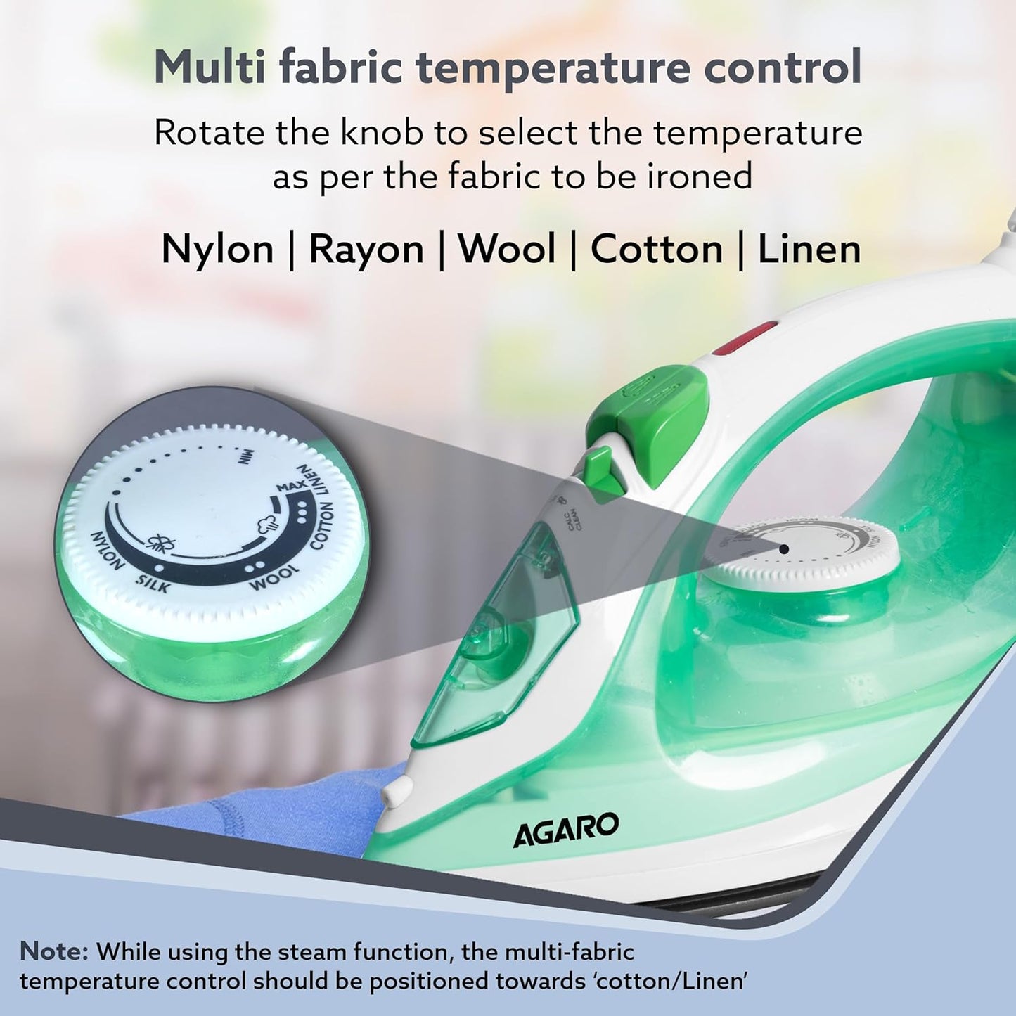 AGARO Regal Steam Iron – 1200W Fast Heating Steam Iron with Ceramic Coated Sole Plate | Powerful Wrinkle Removal for Smooth & Crisp Clothes (Green) 🔥