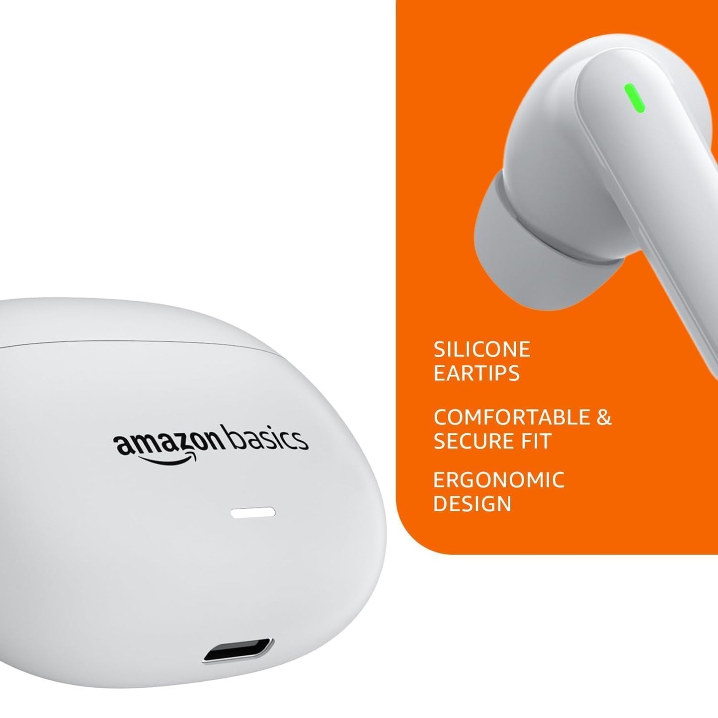 Amazon Basics True Wireless Earbuds with Mic | Long Battery Life Up to 60H, IPX5 Sweat & Water Resistant, Bluetooth 5.3, Touch Controls