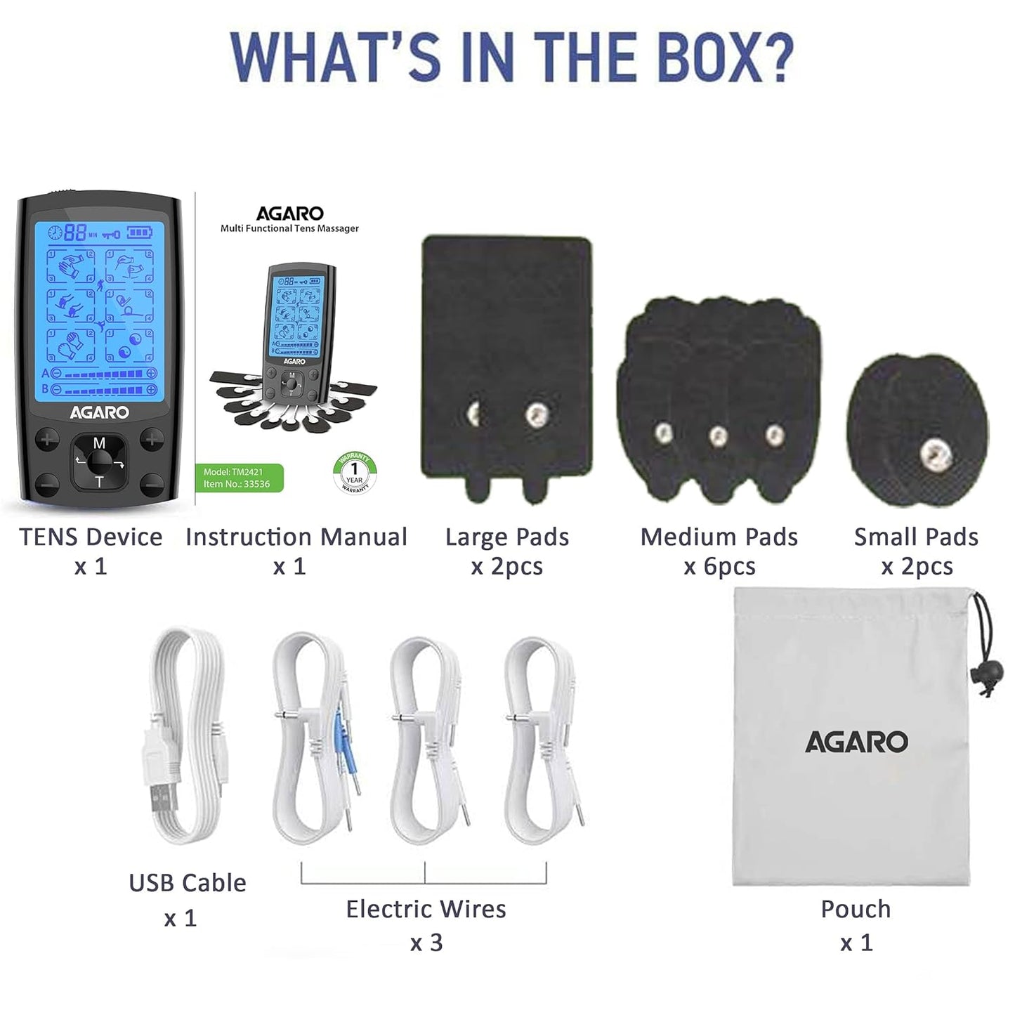 AGARO Dual Channel TENS Massager TM2421 – 24 Massage Modes, 20 Intensity Levels, Rechargeable Muscle & Nerve Stimulator for Pain Relief Therapy & Physiotherapy with 10 Gel Pads + FREE Agaro Lint Remover🔥
