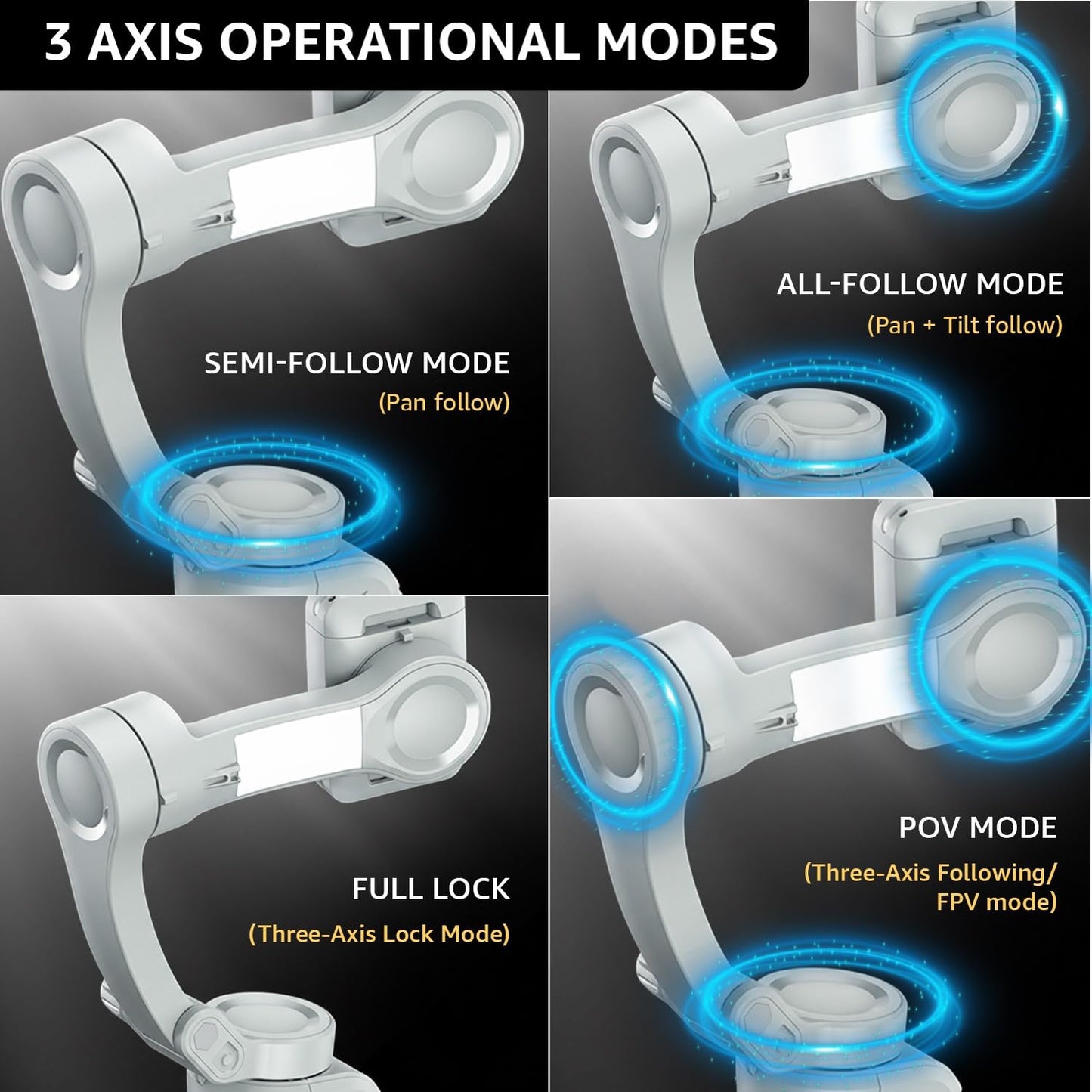 Amazon Basics 3-Axis Smartphone Gimbal Stabilizer with AI Face & Body Tracking | Foldable Design | Fill Light | 8Hr Battery | iPhone & Android Compatible + FREE AirPods Worth ₹699