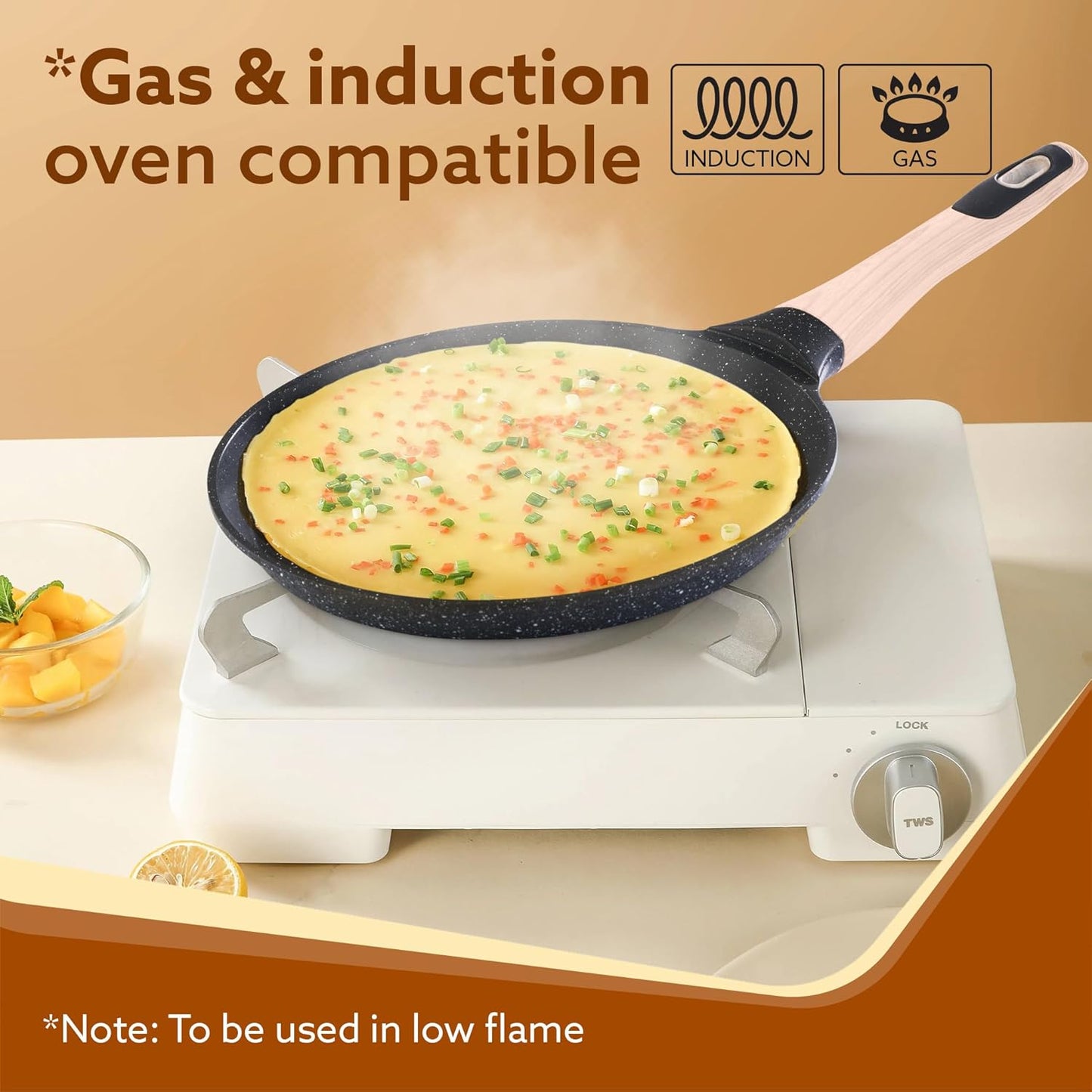 AGARO Imperial Granite Non-Stick Tawa 24cm | Cast Aluminium Body | Dosa, Paratha & Omelette Tawa | Gas & Induction Compatible