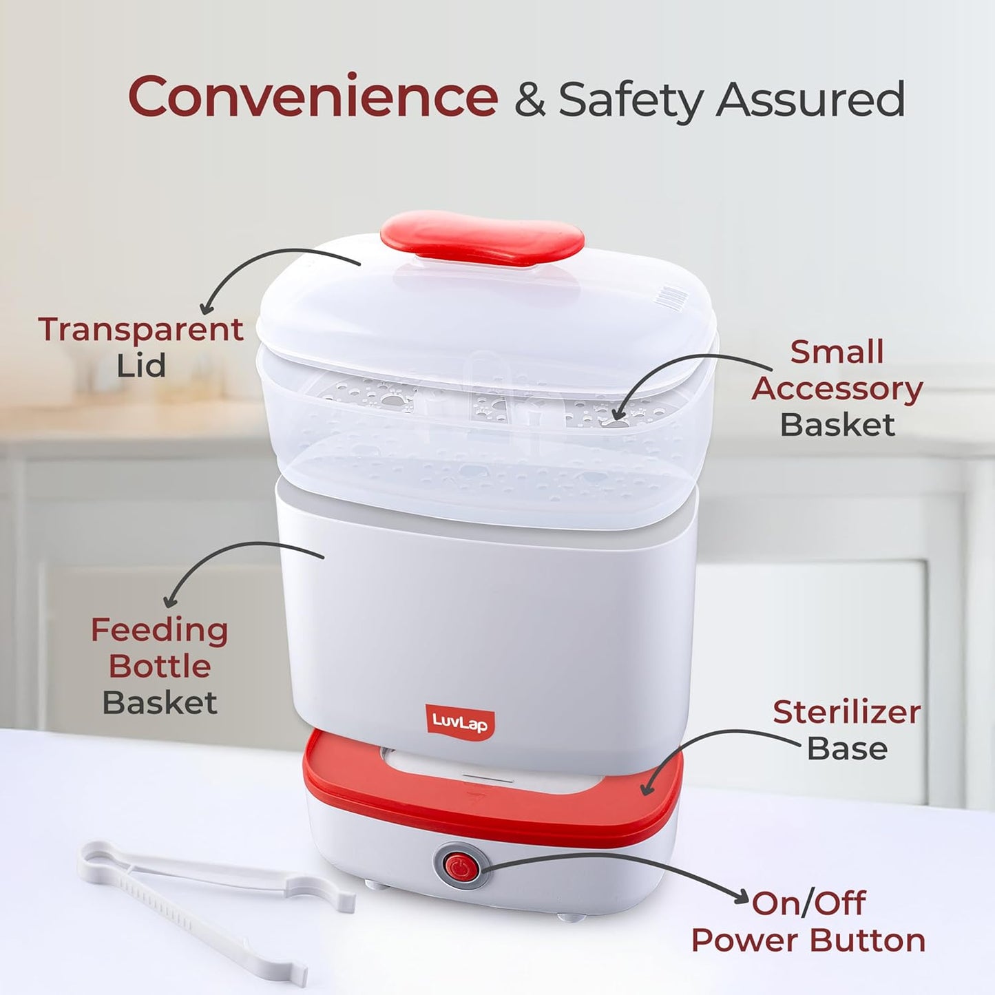 LuvLap 3-in-1 Electric Steam Sterilizer for Baby Bottles & Accessories | 99.9% Germ Kill | 8-Min Fast Sterilization | Keeps Sterile Up to 24 Hours + FREE LuvLap Baby Silicone Straw Sipper Cup 300ml (Pack of 3 Worth ₹1,399) | Free Delivery