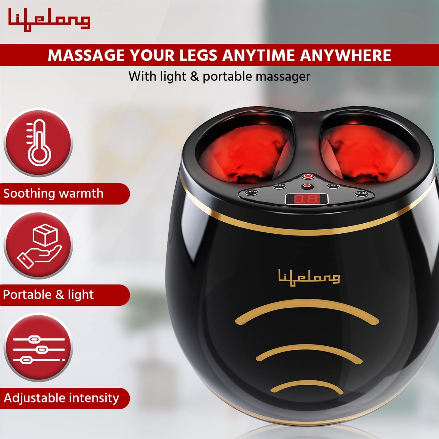 Lifelong LLM432 Airbag Foot Massager with Heat | Shiatsu Deep Kneading & Air Compression for Pain Relief | FREE Lint Remover Worth ₹699