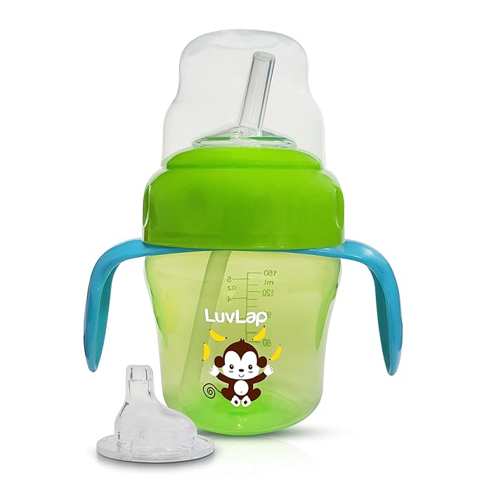A LuvLap Baby Silicone Straw Sipper Cup 300ml with Handle & Weighted Straw | BPA Free Anti-Spill Training Cup for Kids | Bite Resistant | Multicolour Mix Models | Buy 1 Get 2 Free π