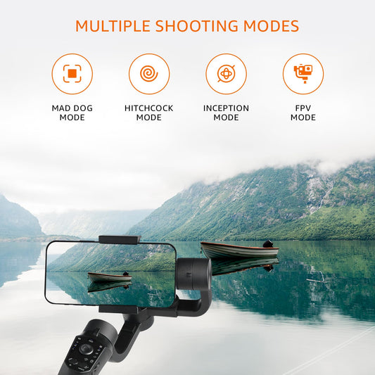 Amazon Basics Handheld Gimbal Stabiliser with 3-Axis Feature and Tripod, Facial Tracking, Time Lapse, FPV, Up to 12 Hours Operational Time, Compatible with All Smart Phones (Dark Grey)