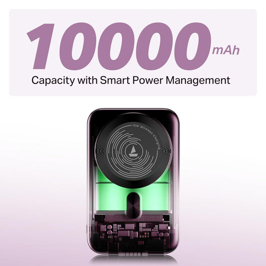 boAt EnergyShroom PB331 10000mAh MagSafe Magnetic Wireless Power Bank – 15W Wireless & 22.5W Fast Charging for iPhone 16/15/14/13/12 & Qi Android Devices