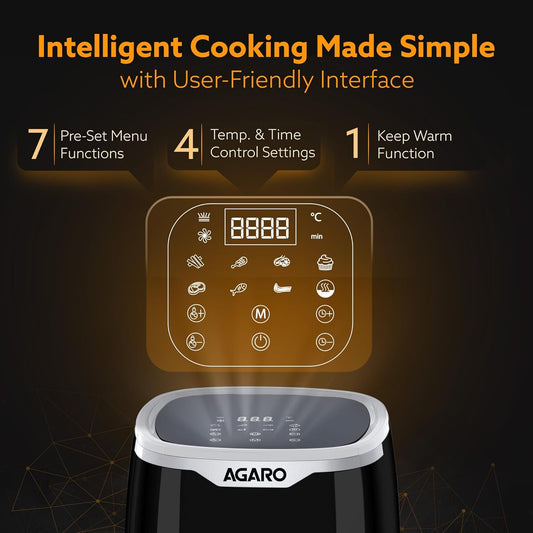 AGARO Galaxy Digital Air Fryer 4.5L | 1400W Oil-Free Air Fryer with Touch Display & 7 Presets