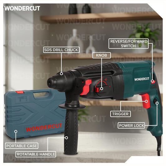 **WONDERCUT WC-GP-2-26B 1600W Corded Rotary Hammer Drill | 26mm SDS Plus | 5 Functions | Vibration Control | Copper Armature Motor | BMC Carrying Case with Drill Bits & Chisels | Free Delivery**
