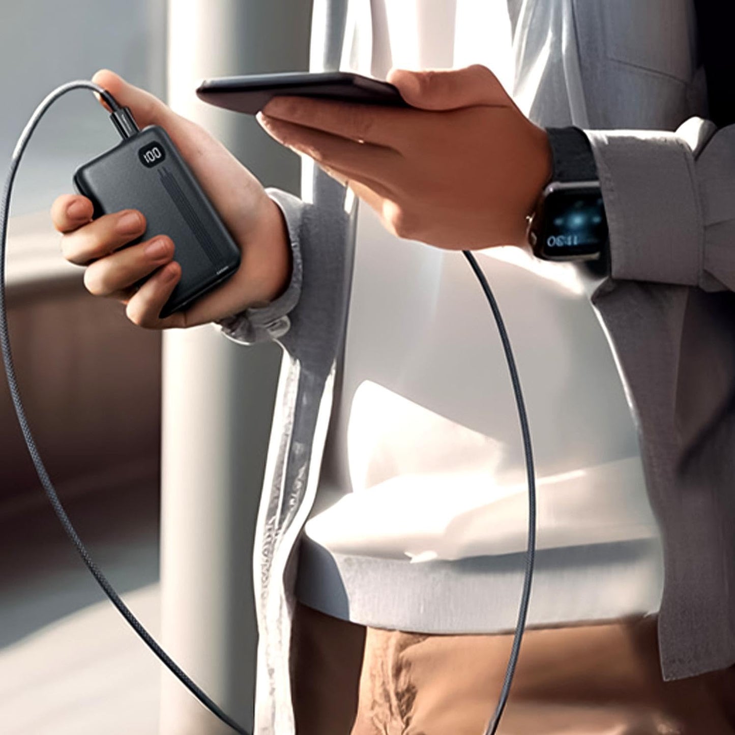 Amazon Basics Magnetic Coiled Type-C Cable 60W Fast Charging | 1M USB-C to USB-C Cable