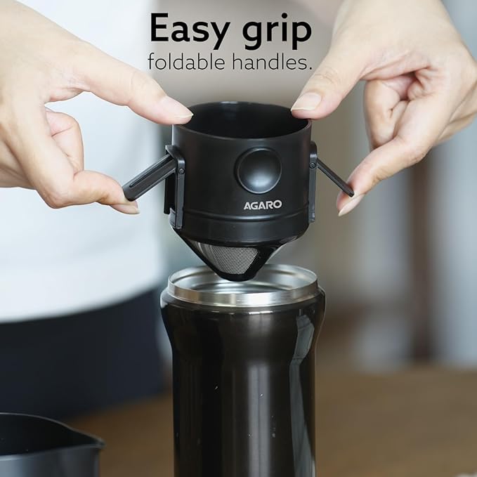 AGARO Pour Over Coffee Maker with Double Mesh Filter | 304 Stainless Steel Coffee Dripper | Paperless Reusable Filter | Foldable & Portable Manual Coffee Brewer