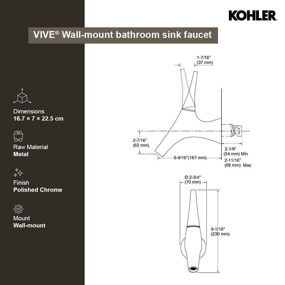 Kohler Vive Monoblock Wash Basin Mixer Tap – Premium Chrome Finish Bathroom Sink Faucet with Elegant Lever Handle | Wall Mount Design |