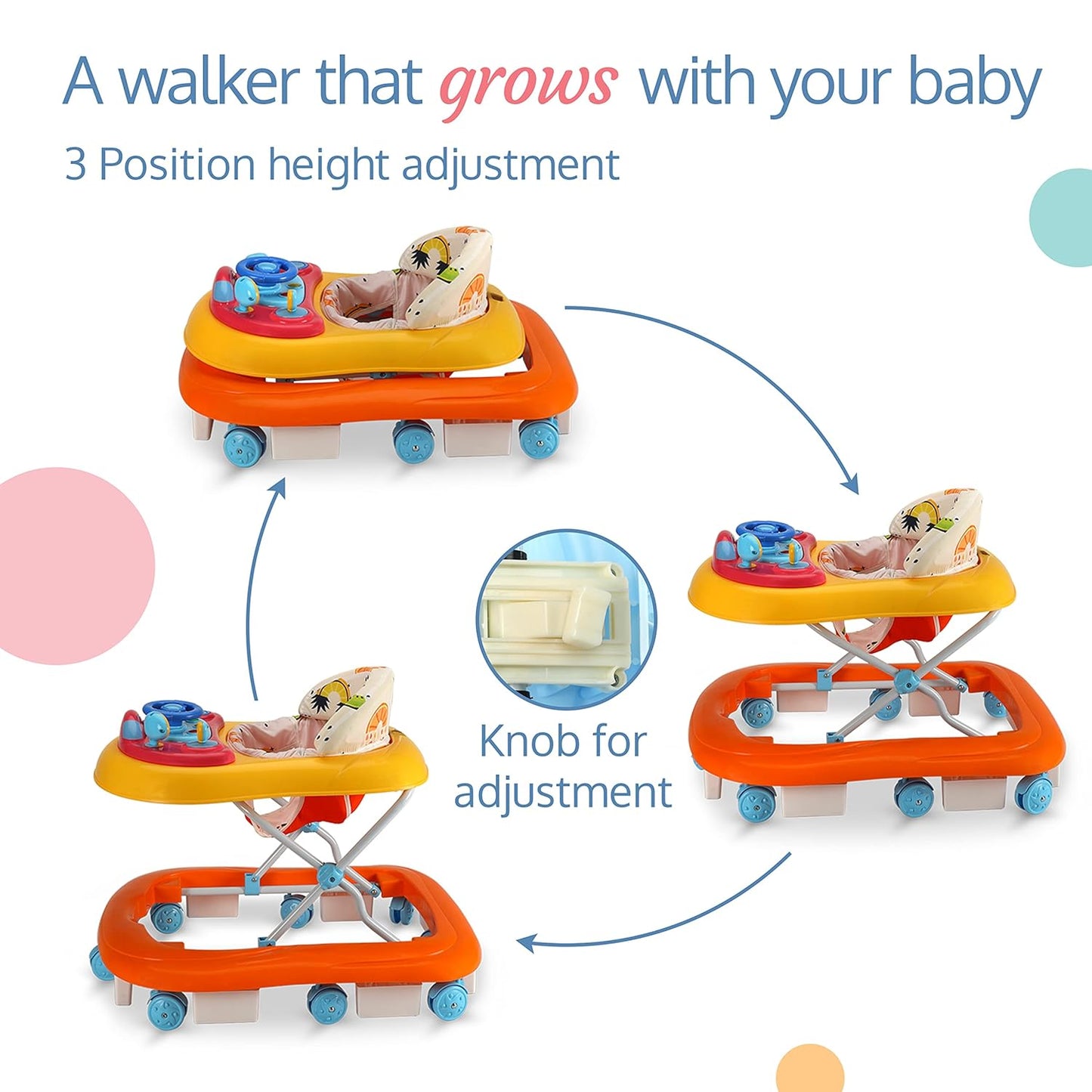 LuvLap Sunshine Baby Walker with Parental Push Handle | Anti-Fall & Anti-Skid | Height Adjustable | Music & Light Toys | 6–18 Months | FREE AirPods Worth ₹499