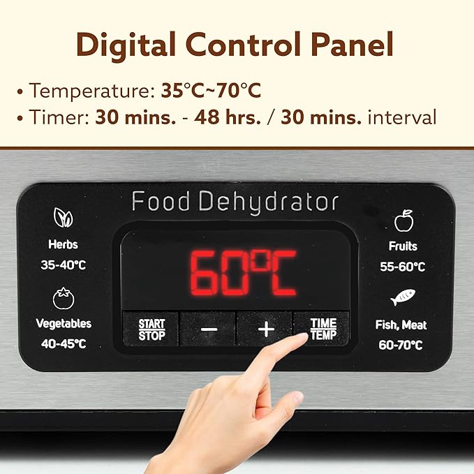 AGARO Regal Food Dehydrator with 5 Stainless Steel Trays | Digital Timer & Adjustable Temperature Control | Fruit, Vegetable & Herb Dryer Machine | Silver | FREE Electric Kettle Worth @999rs