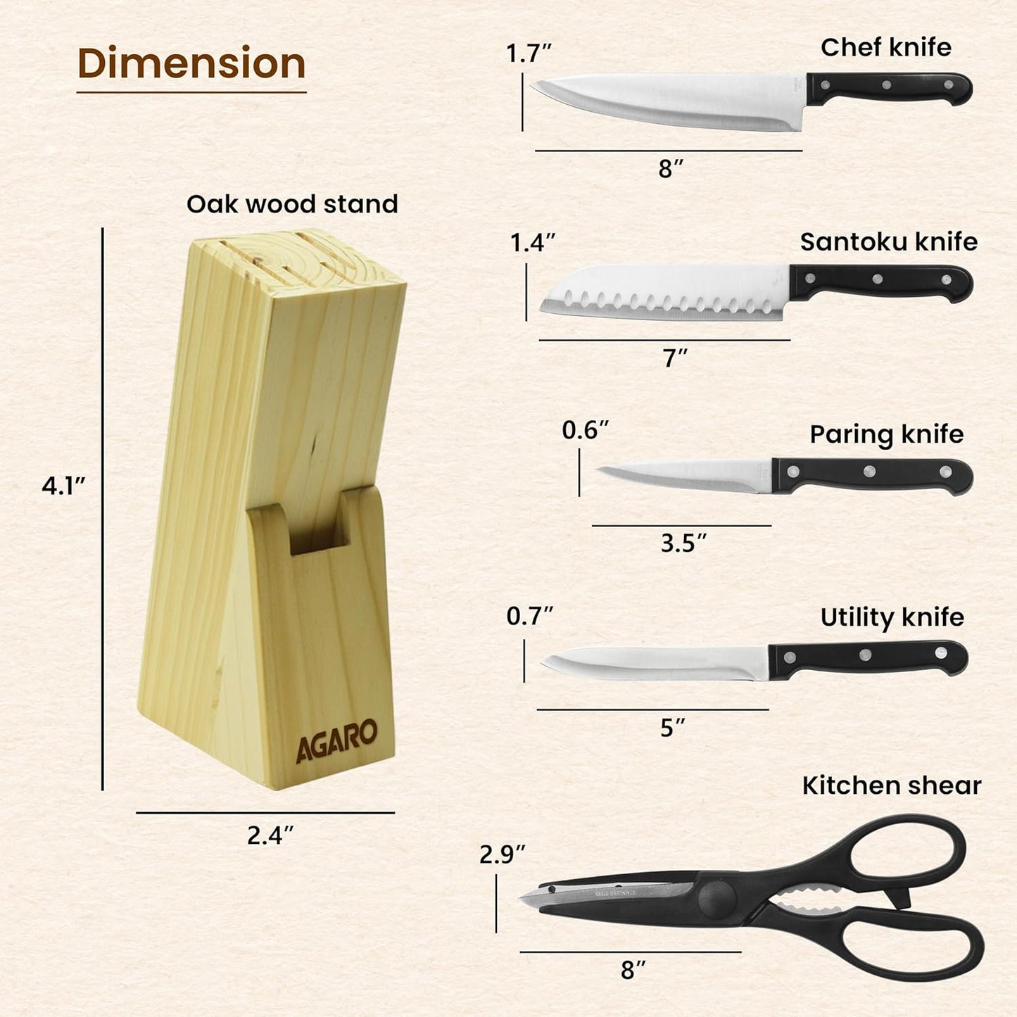 AGARO Galaxy 6 Pcs Kitchen Knife Set with Wooden Case | High Carbon Stainless Steel Knives & Scissor for Home & Restaurant Use đŞâ¨
