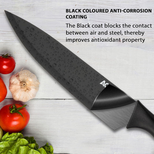 AGARO Grand 17-Piece Kitchen Knife Set | High Carbon Stainless Steel | 13 Knives + Stand, Scissors, Peeler & Sharpener | Professional Chef Set for Home & Restaurant (Black)