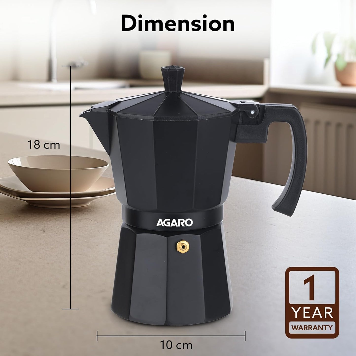 AGARO Classic Moka Pot 240ml | Stovetop Espresso Coffee Maker | Premium Aluminium Italian Style Coffee Brewer | Black