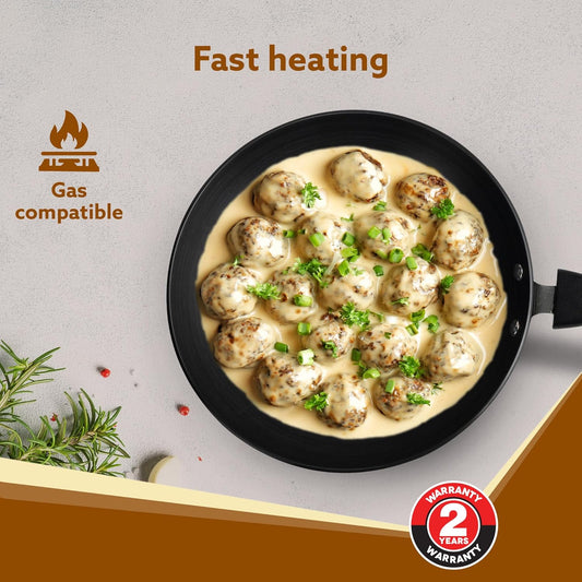 AGARO Elite Hard Anodised Taper Frying Pan 24 cm (1.5L) | 4mm Thick Base | Gas Compatible | Durable Non-Stick Performance with Riveted Handle (Black)