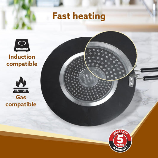 AGARO Elite 28 cm Hard Anodised Tawa | 4mm Thick Base | Gas & Induction Compatible | Roti, Chapati & Paratha Tawa | Durable Riveted Handle