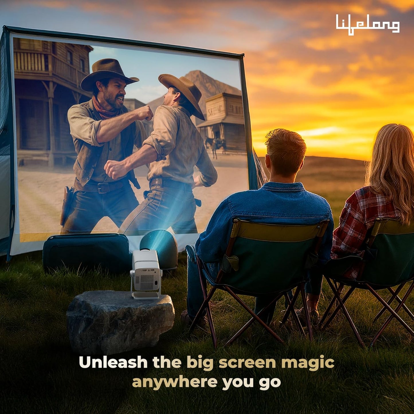 Lifelong Electronics Lightbeam X Smart Projector – Android Powered 1080P Full HD & 4K Ultra HD Support | 3500 Lumens, WiFi, Bluetooth, OTT Apps, 180° Rotation, Built-in Speakers & HDMI | Home Theater for Room & Outdoor + FREE AirPods Worth ₹799 🎧🔥