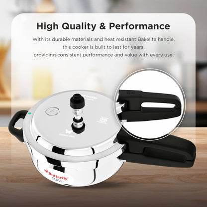 Butterfly Curve 2L Stainless Steel Pressure Cooker | Outer Lid | Induction & Gas Stove Compatible | ISI Certified | 5 Years Warranty (Silver)