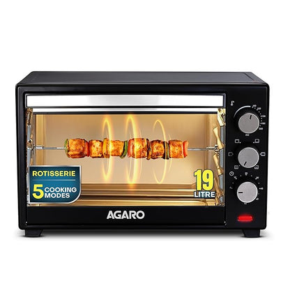 AGARO Marvel 19L Oven Toaster Griller (OAGARO Marvel 19L OTG Oven with Motorised Rotisserie & 5 Heating Modes + FREE Lint RemoverTG) with Motorised Rotisserie & 5 Heating Modes | Cake Baking Oven | Black