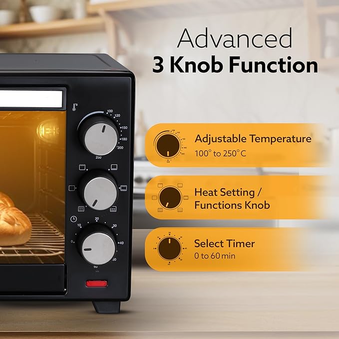 AGARO Marvel 19L Oven Toaster Griller (OAGARO Marvel 19L OTG Oven with Motorised Rotisserie & 5 Heating Modes + FREE Lint RemoverTG) with Motorised Rotisserie & 5 Heating Modes | Cake Baking Oven | Black