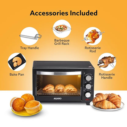 AGARO Marvel 19L Oven Toaster Griller (OAGARO Marvel 19L OTG Oven with Motorised Rotisserie & 5 Heating Modes + FREE Lint RemoverTG) with Motorised Rotisserie & 5 Heating Modes | Cake Baking Oven | Black