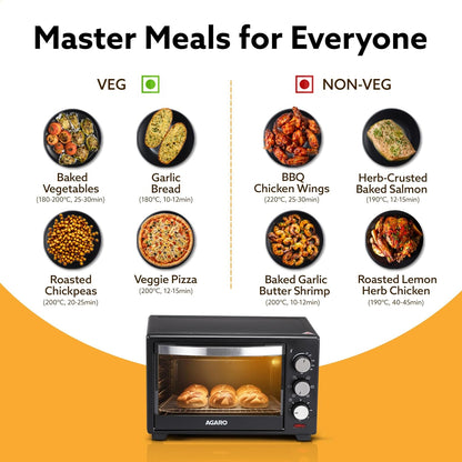 AGARO Marvel 19L Oven Toaster Griller (OAGARO Marvel 19L OTG Oven with Motorised Rotisserie & 5 Heating Modes + FREE Lint RemoverTG) with Motorised Rotisserie & 5 Heating Modes | Cake Baking Oven | Black