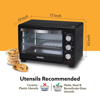 AGARO Marvel 19L Oven Toaster Griller (OAGARO Marvel 19L OTG Oven with Motorised Rotisserie & 5 Heating Modes + FREE Lint RemoverTG) with Motorised Rotisserie & 5 Heating Modes | Cake Baking Oven | Black