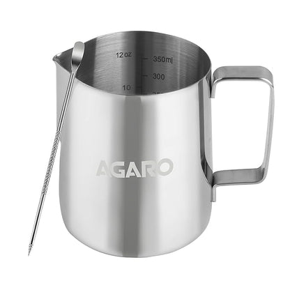 AGARO 350ml Stainless Steel Milk Frothing Pitcher with Latte Art Pen | 304 Steel Espresso Coffee Jug for Cappuccino & Latte