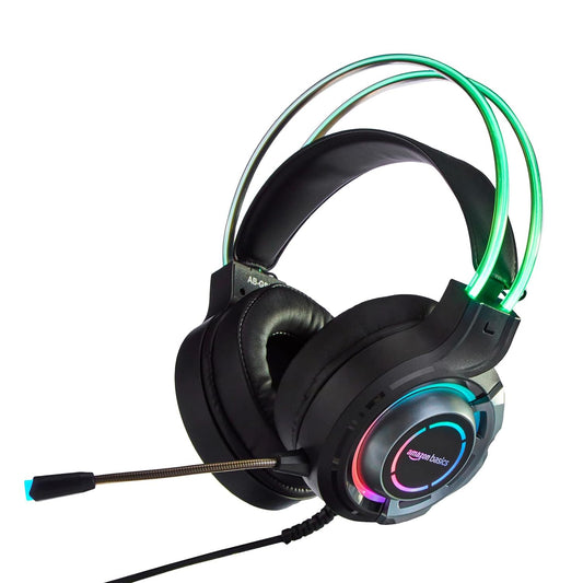 Amazon Basics RGB Wired Gaming Headphones with Mic | 2m Cable, 3.5mm Jack, Immersive Sound