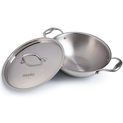AGARO Regency 2.25L Tri-Ply Stainless Steel Kadai (24cm) | Induction & Gas Safe | Premium Cookware