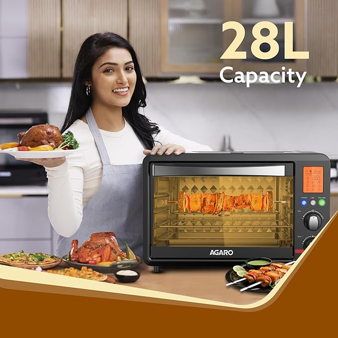 AGARO Imperial Digital 28L OTG Oven with 10 Preset Cooking Functions & Rotisserie + FREE Lint Remover