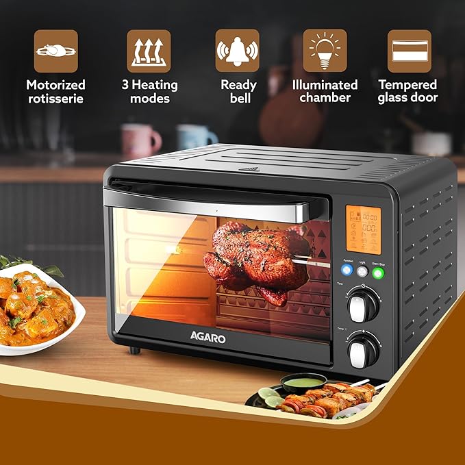 AGARO Imperial Digital 28L OTG Oven with 10 Preset Cooking Functions & Rotisserie + FREE Lint Remover