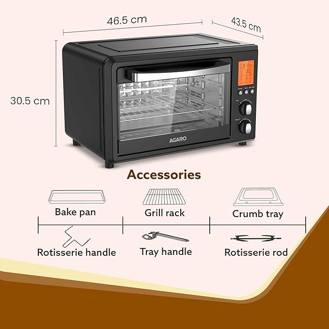 AGARO Imperial Digital 28L OTG Oven with 10 Preset Cooking Functions & Rotisserie + FREE Lint Remover