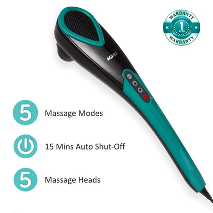 AGARO Comfort Electric Handheld Full Body Hammer Massager – 5 Massage Heads, 5 Modes & 6 Speed Settings for Deep Tissue Pain Relief & Relaxation | Back, Leg & Foot Massager (Green & Black) + FREE Electric Kettle @ ₹1999🔥