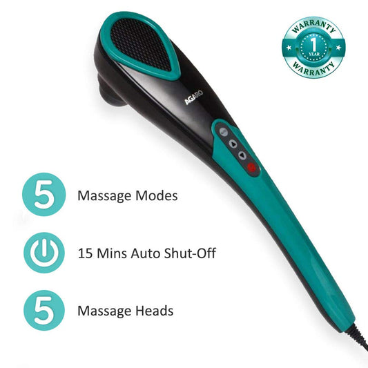 AGARO Comfort Electric Handheld Full Body Hammer Massager – 5 Massage Heads, 5 Modes & 6 Speed Settings for Deep Tissue Pain Relief & Relaxation | Back, Leg & Foot Massager (Green & Black) + FREE Electric Kettle @ ₹1999🔥