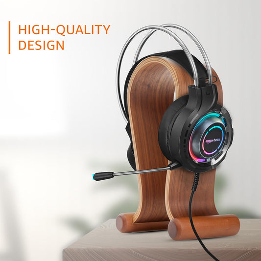 Amazon Basics RGB Wired Gaming Headphones with Mic | 2m Cable, 3.5mm Jack, Immersive Sound
