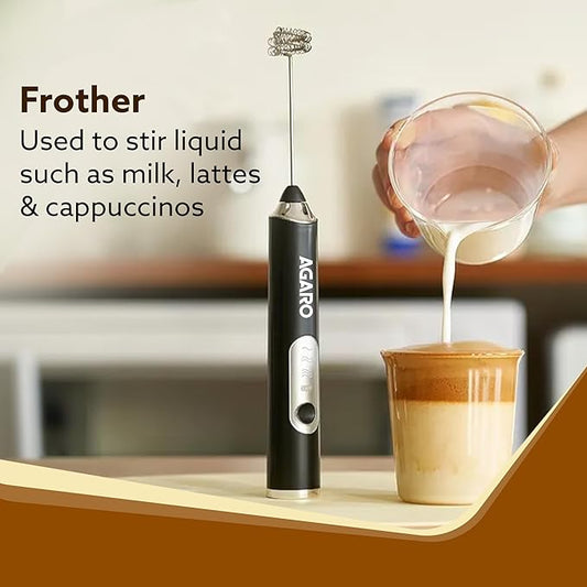 AGARO Royal Milk Frother – Rechargeable 3-Speed Electric Coffee Whisk & Mixer with Stainless Steel Stand | Powerful Handheld Frother for Coffee, Cream & Milk Foam ☕🔥