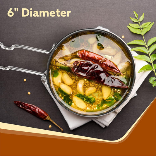 AGARO Elite Hard Anodised Tadka Pan 11cm | 3mm Thick Vaghar/Chounk Pan | Scratch Resistant Frying Pan with Steel Handle