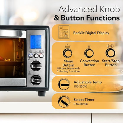 AGARO Imperial 30L Digital OTG Oven with 9 Preset Modes & Rotisserie (Silver) + FREE Lint Remover