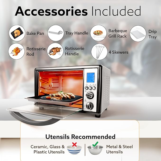 AGARO Imperial 30L Digital OTG Oven with 9 Preset Modes & Rotisserie (Silver) + FREE Lint Remover