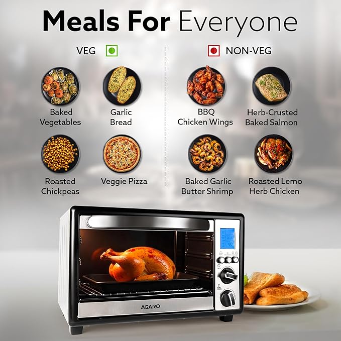AGARO Imperial 30L Digital OTG Oven with 9 Preset Modes & Rotisserie (Silver) + FREE Lint Remover
