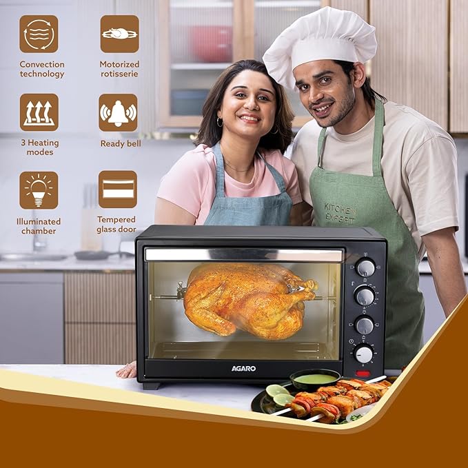 AGARO Marvel 38L OTG Oven Toaster Griller with Motorized Rotisserie & Convection Baking + FREE Lint Remover