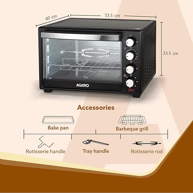 AGARO Marvel 38L OTG Oven Toaster Griller with Motorized Rotisserie & Convection Baking + FREE Lint Remover
