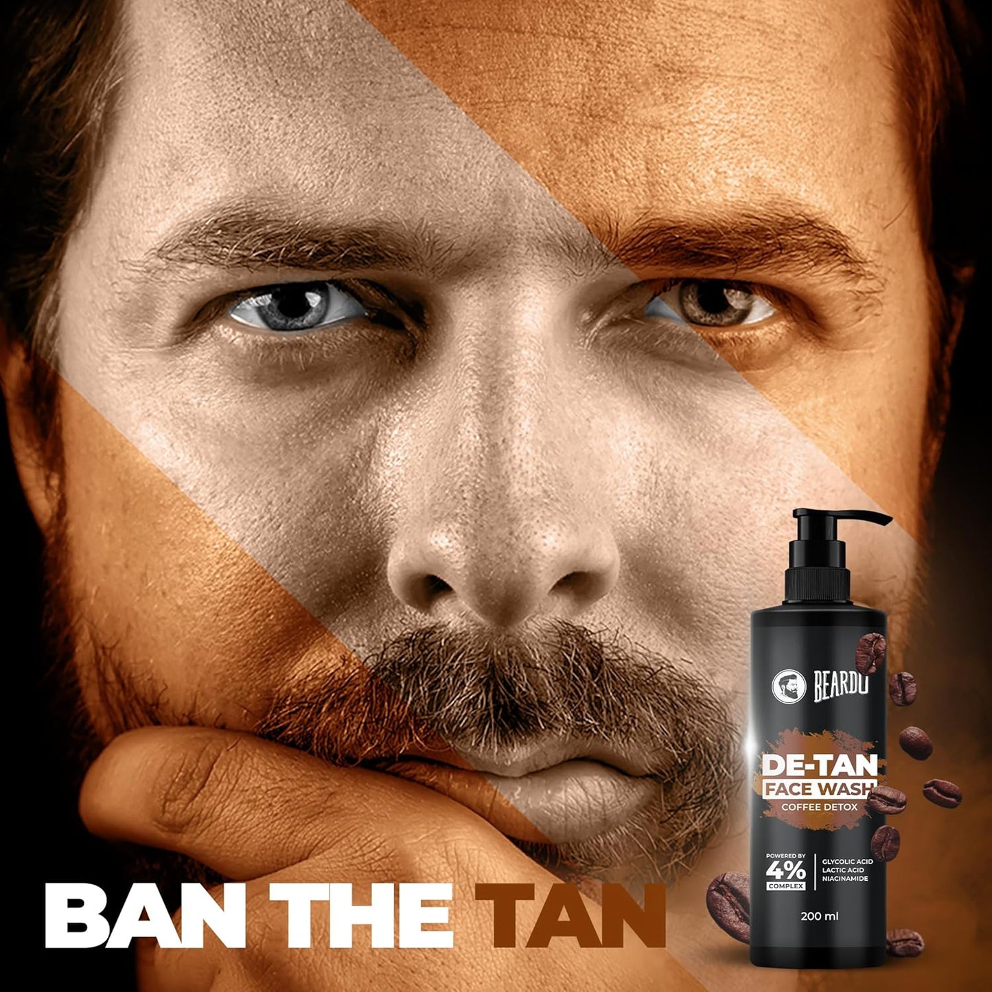 BEARDO DeTan Face Wash for Men – 200ml with Glycolic Acid, Niacinamide & Coffee | Helps Reduce Tan, Dark Spots & Pigmentation for Smooth, Oil-Free Skin | BUY 1 GET 1 FREE @ ₹499 🔥
