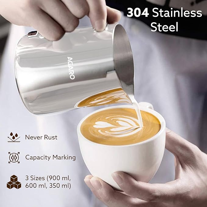AGARO 350ml Stainless Steel Milk Frothing Pitcher with Latte Art Pen | 304 Steel Espresso Coffee Jug for Cappuccino & Latte