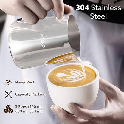 AGARO 350ml Stainless Steel Milk Frothing Pitcher with Latte Art Pen | 304 Steel Espresso Coffee Jug for Cappuccino & Latte