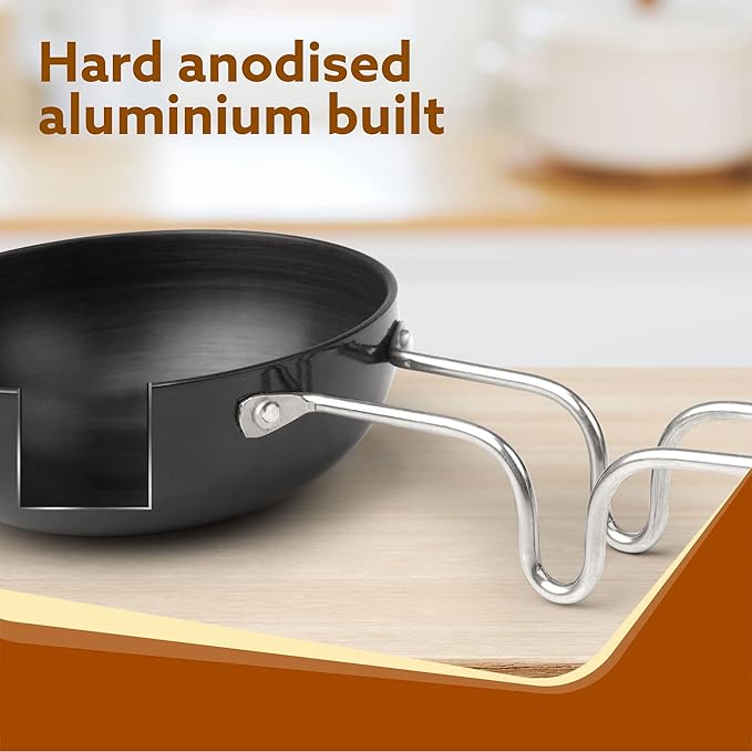 AGARO Elite Hard Anodised Tadka Pan 11cm | 3mm Thick Vaghar/Chounk Pan | Scratch Resistant Frying Pan with Steel Handle